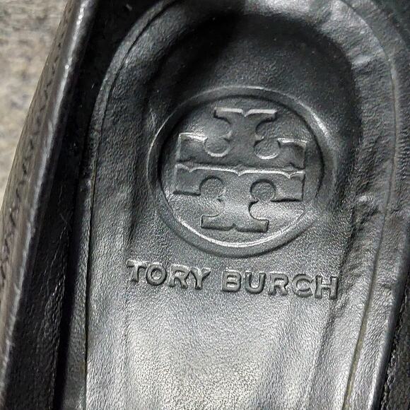 Tory Burch Selma Open Toe Wedge Women's Size 9.5 Black Leather Slip-On Designer - Picture 6 of 9